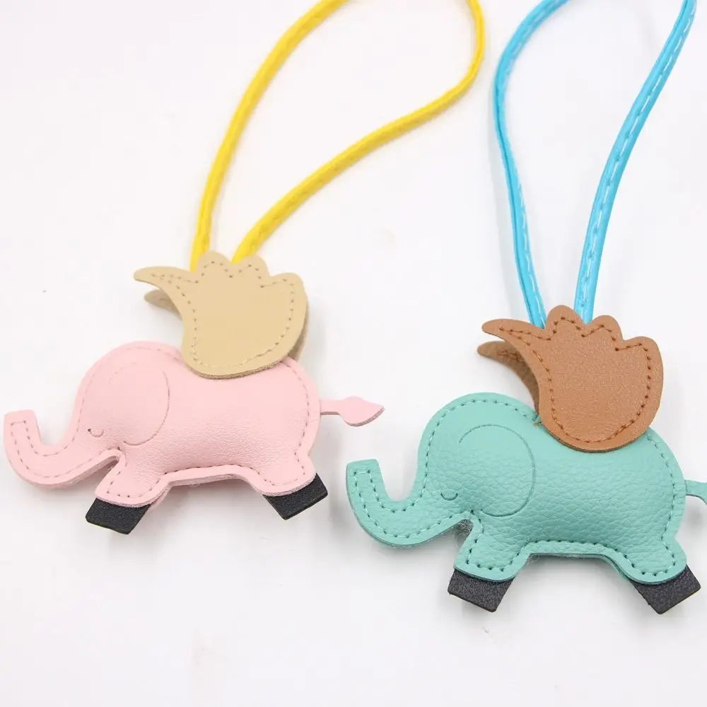 Flying Wings Elephant Keychains Women Camel PU Leather Hanger Pendant Decoration For Bag Car Keyring Accessories Gifts