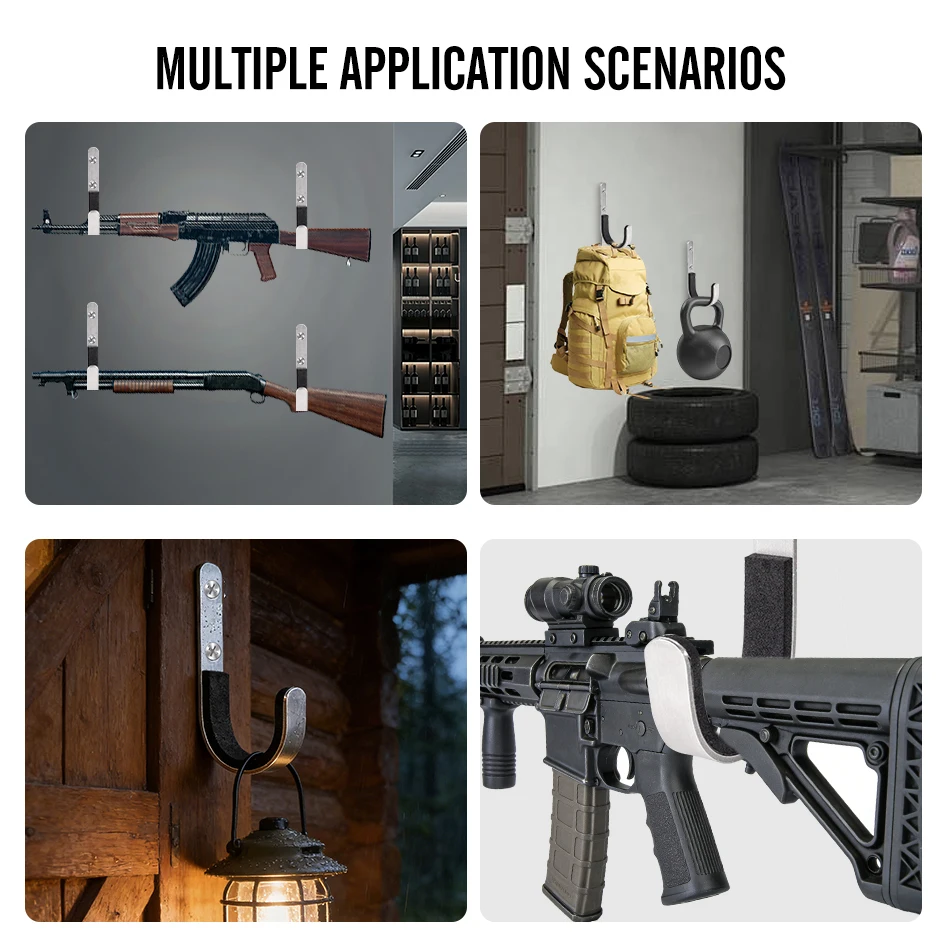 Gancho de pared de acero inoxidable de alta resistencia, gancho para colgar fusiles, adecuado para cualquier rifle/arco, con protección de cojín suave, 2/4 unidades