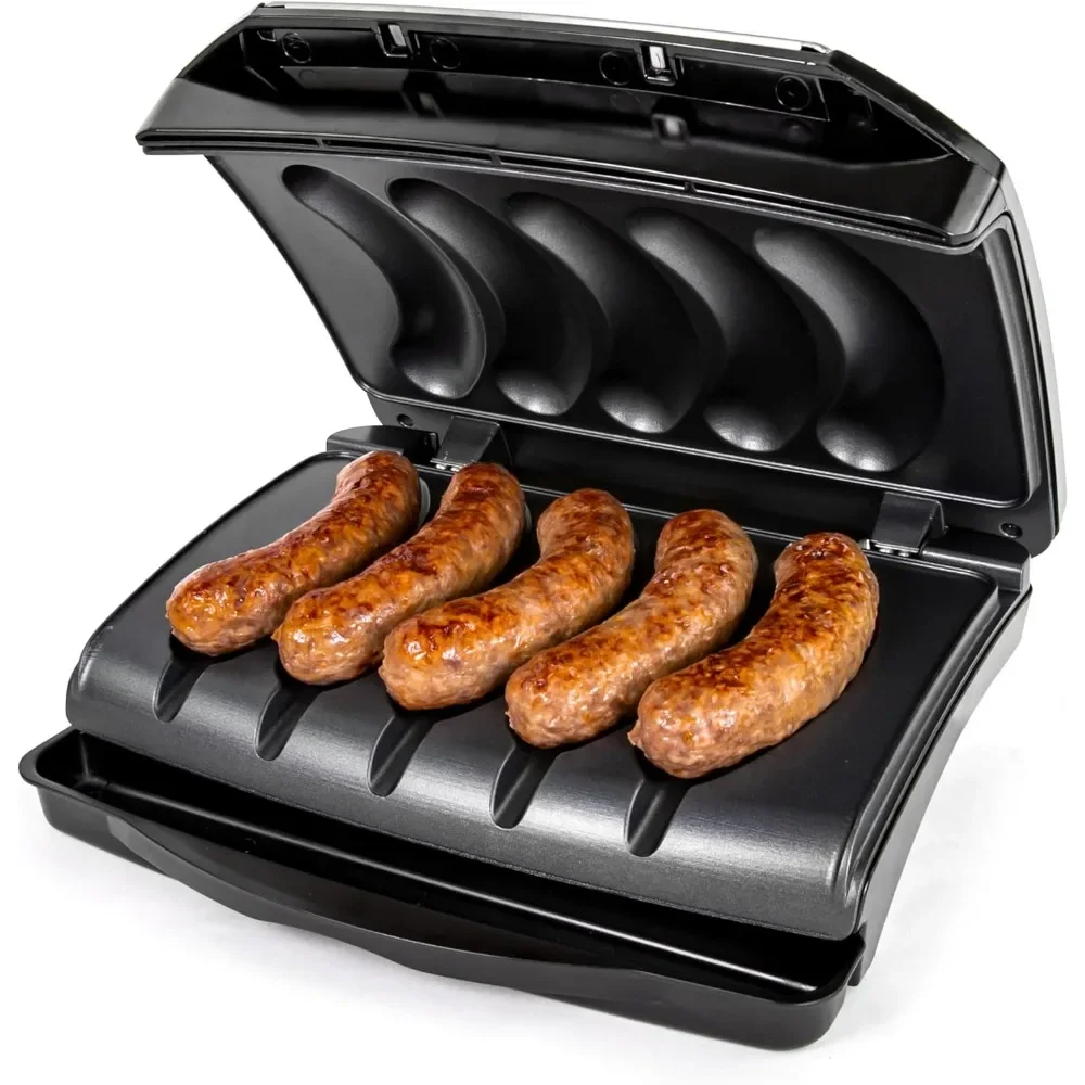 شواية السجق والخبز الكهربائية مع صينية تنقيط الزيت ومقبض الحمل وتخزين الحبل، ما يصل إلى 5 وصلات من لحم البقر والديك الرومي والدجاج
