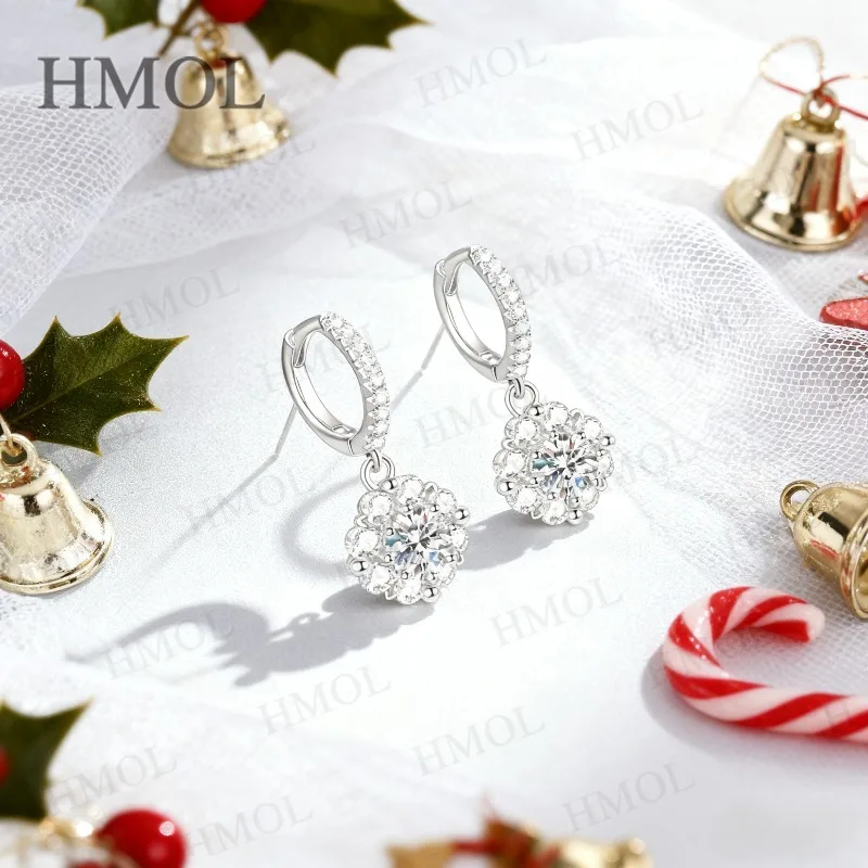 Round Cut 1CT Moissanite Earring White/Black/Champagne/Blue/Sparkling Green S925 Silver Exquisite Women's Jewelry Christmas Gift