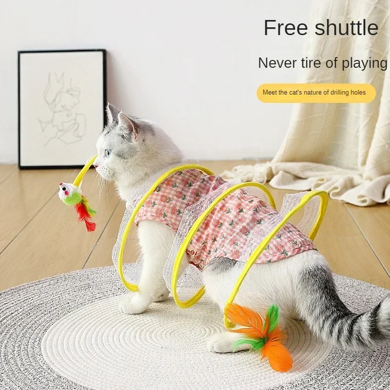 

Folded Cat Tunnel S Type Cats Tunnel Spring Toy Mouse Tunnel With Balls And Crinkle Cat Outdoor Cat Toys For Kitten Interactive