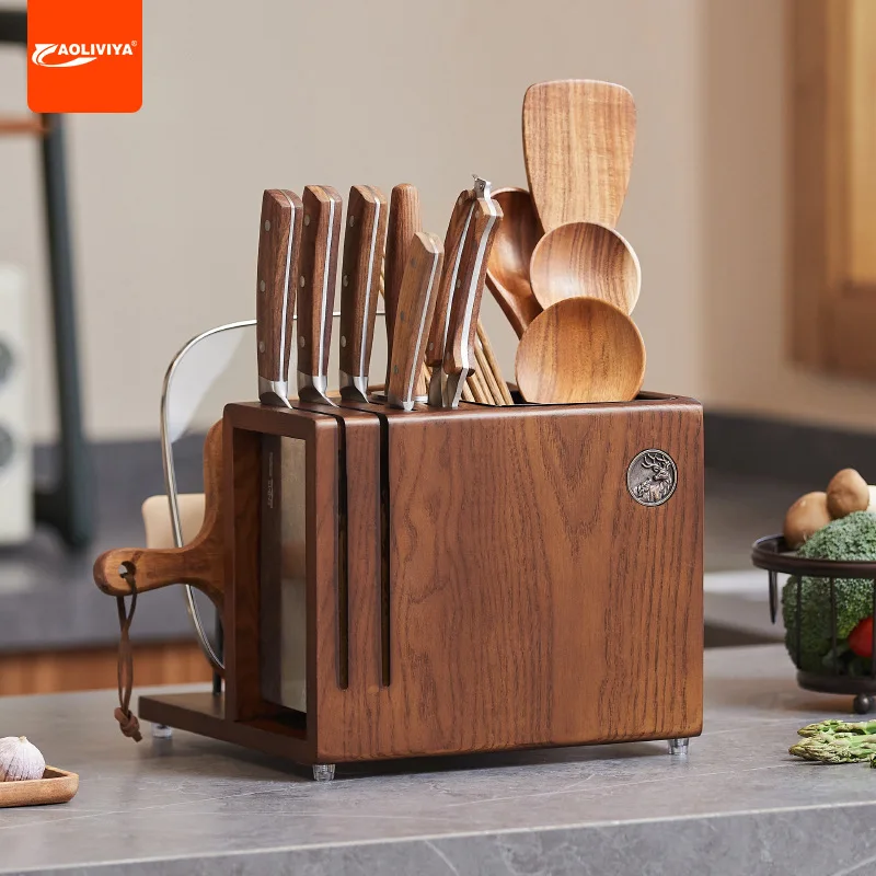 

Aoliviya Solid Wood Multi-Functional Knife Holder Chopping Board Rack Kitchen Knife Storage Cutting Board Pot Cover Rack Chopsti