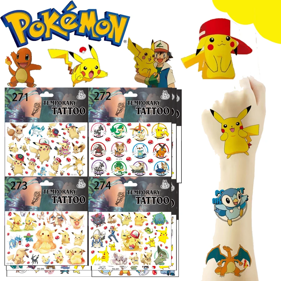 

Pokemon Tattoos Stickers Waterproof cute cartoon tattoo Handmade stickers Birthday Party Favor Gifts Supplies present