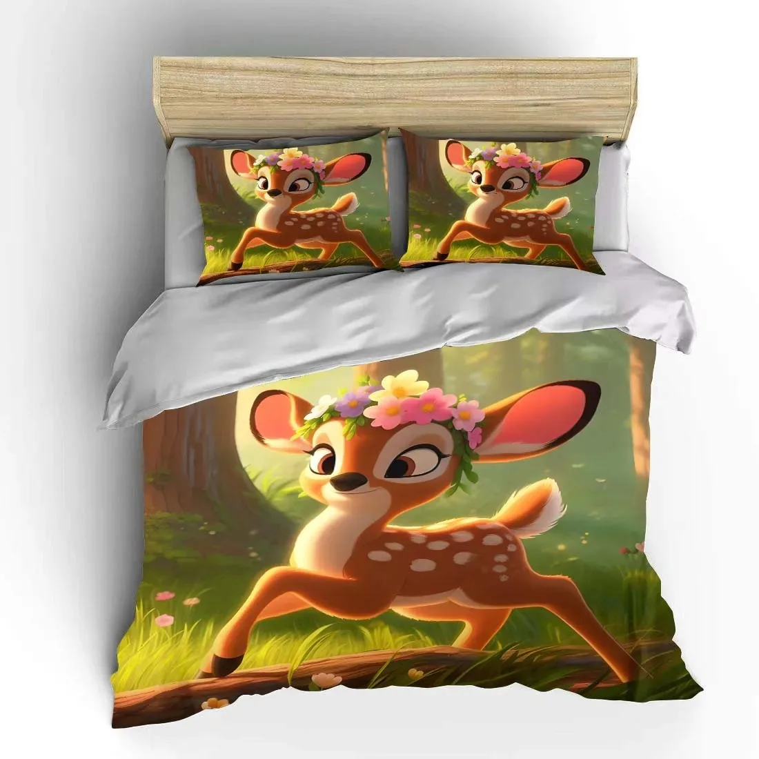 Bambi Disney Cartoon Kids Duvet Set HD Duvet Cover Pillowcase Kids Bedding Set Home Bedroom Decoration 135x200cm