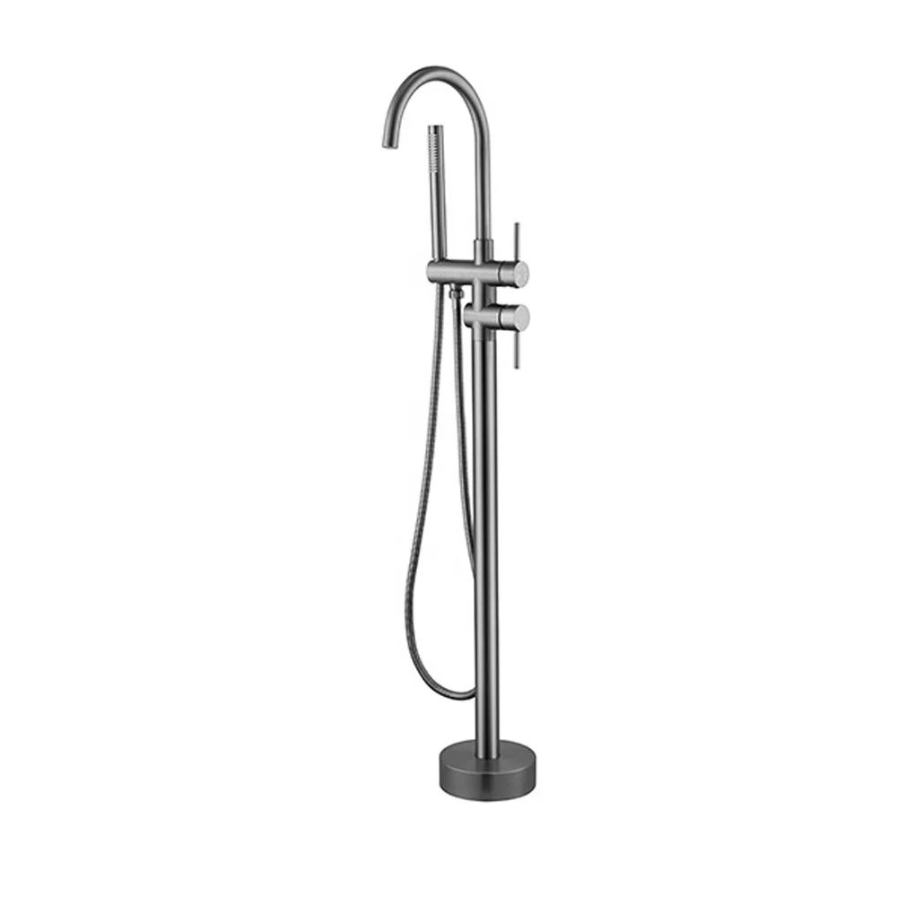 

Freestanding Tub Filler Bathtub Faucet Gun Grey Floor Mounted Faucets with Handheld Shower