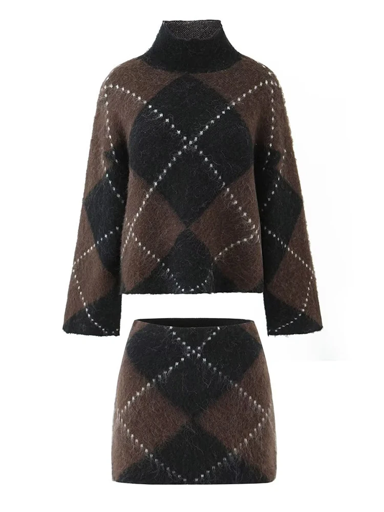 Otoño moda suéter bordado ajustado Sexy Mini faldas de punto trajes 2025 jersey de punto y falda conjuntos de dos piezas mujeres