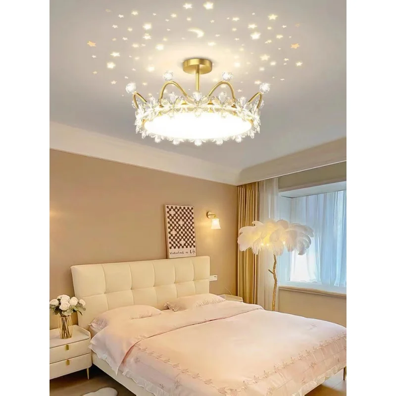 Crown Ceiling Lamp Star Light Children\'s Princess Room Crystal Flower Bedroom Light Light Luxury Lamp in the Living Room