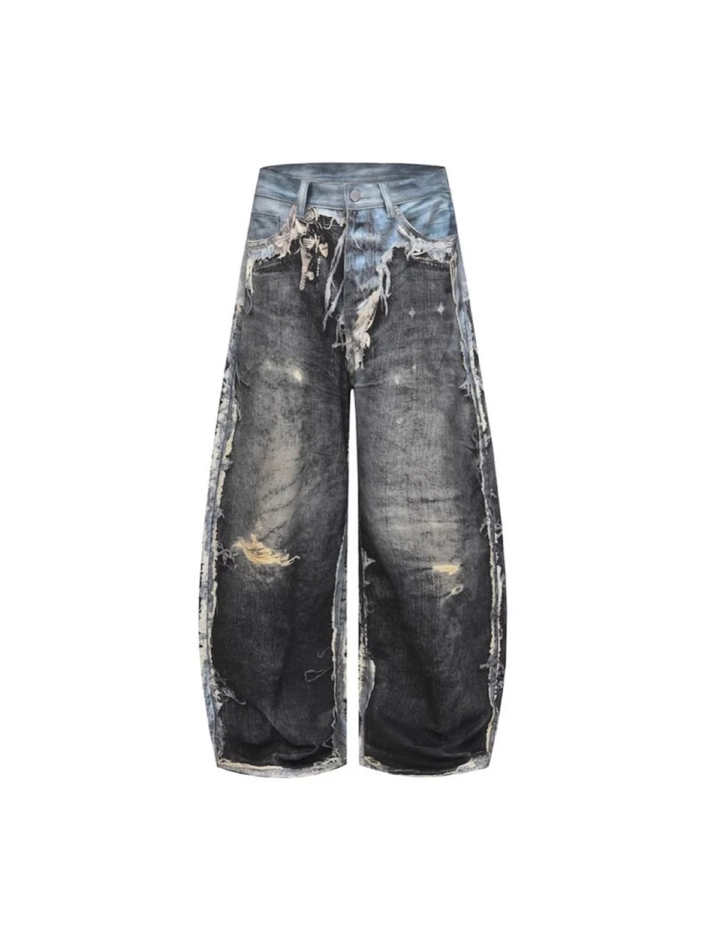 Calças Jeans Retrô Americanas de Cintura Alta com Efeito Desgastado para Homens e Mulheres, Estilo Solto e Largo, Comprimento...