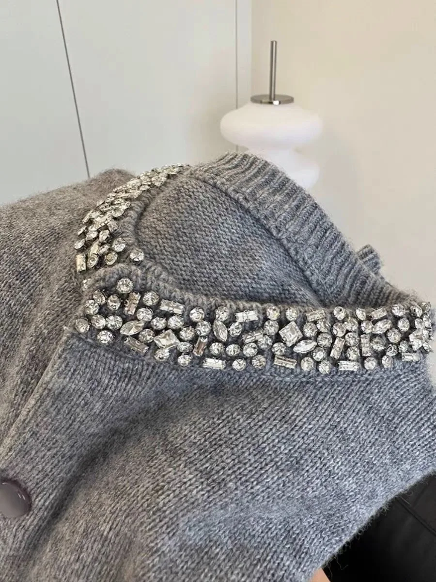 

Tailor's New Store BlingBling Goat Camere Knitted Cardigan Water Diamond Collar Commute Sle Long Sve Regular L...