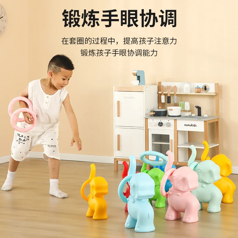 แหวนพลาสติก+เกมชิงช้าช้าง ของเล่นโยนแหวนสำหรับเด็ก เล่นในสวน กลางแจ้ง กีฬา ของเล่นเสริมพัฒนาการพ่อแม่ลูก PK เกมฝึกความเร็วและความคล่องตัว