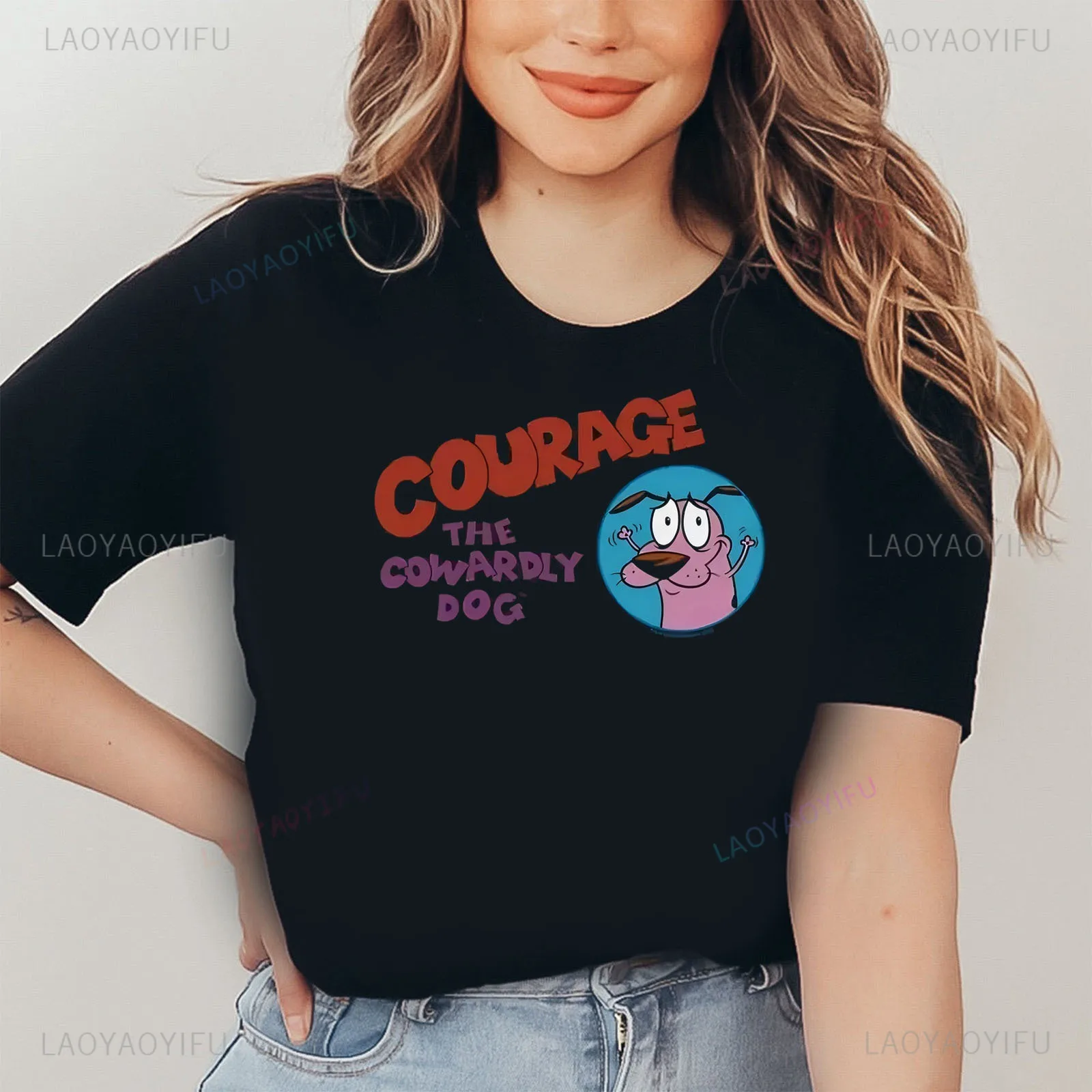 The Cowardly Dog Logo Classic Courag T Shirt Graphic T-shirt Lady Fashion Print Cotton Cute 90s Women Short Sleeve Female Tee