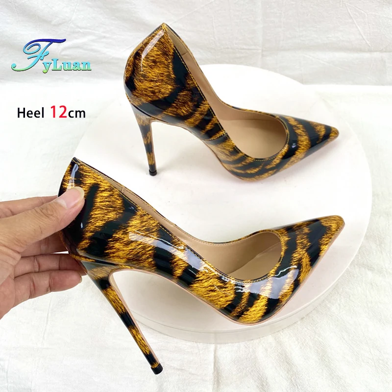 

8CM 10CM 12CM Fashion Leopard Print Pointed Toe High Heels Europe and America Women Shoes Plus Size Shallow Mouth Stiletto Pumps