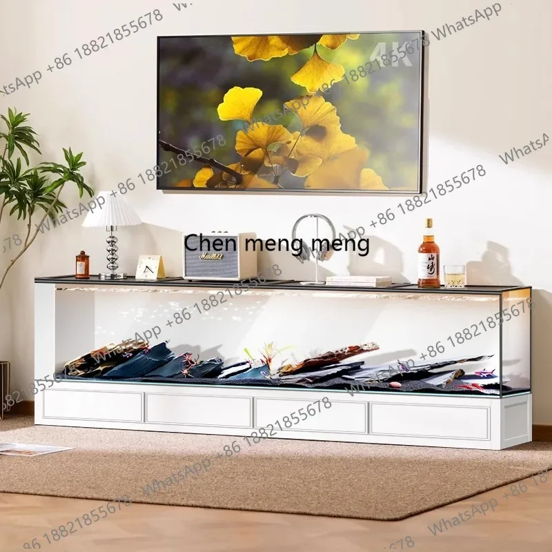 F150 living room household floor-to-ceiling TV cabinet, goldfish tank rectangular ultra-white glass ecological stream tank