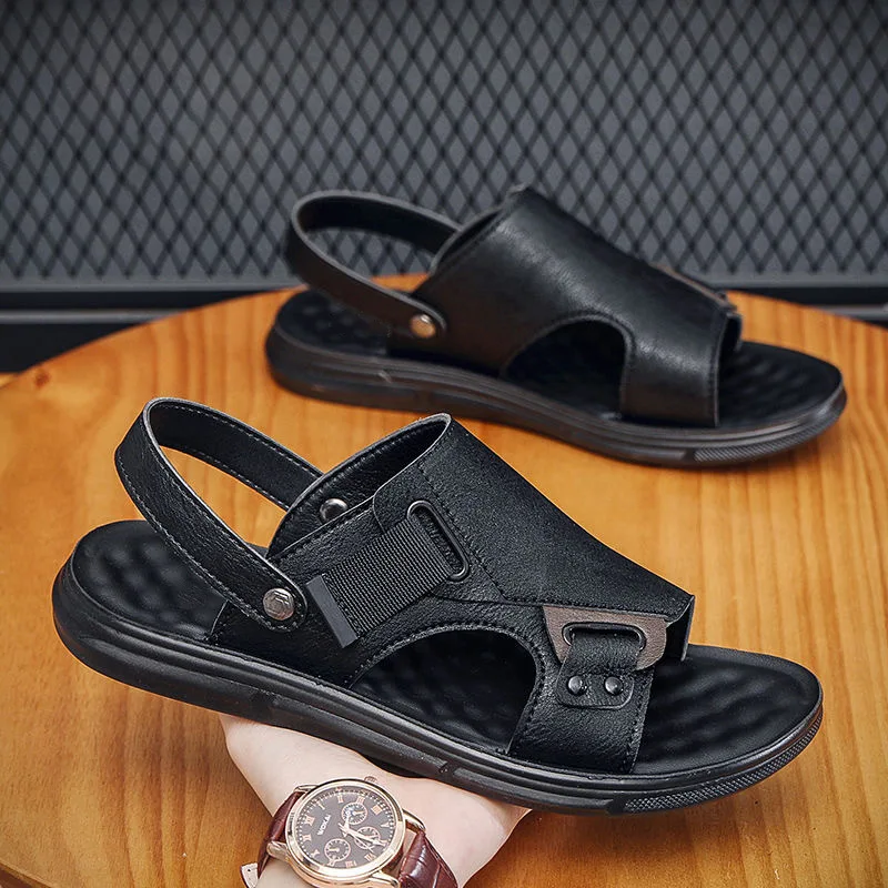 Sandals men summer new men's casual outdoor beach shoes men breathable sandals British leather sandals D643