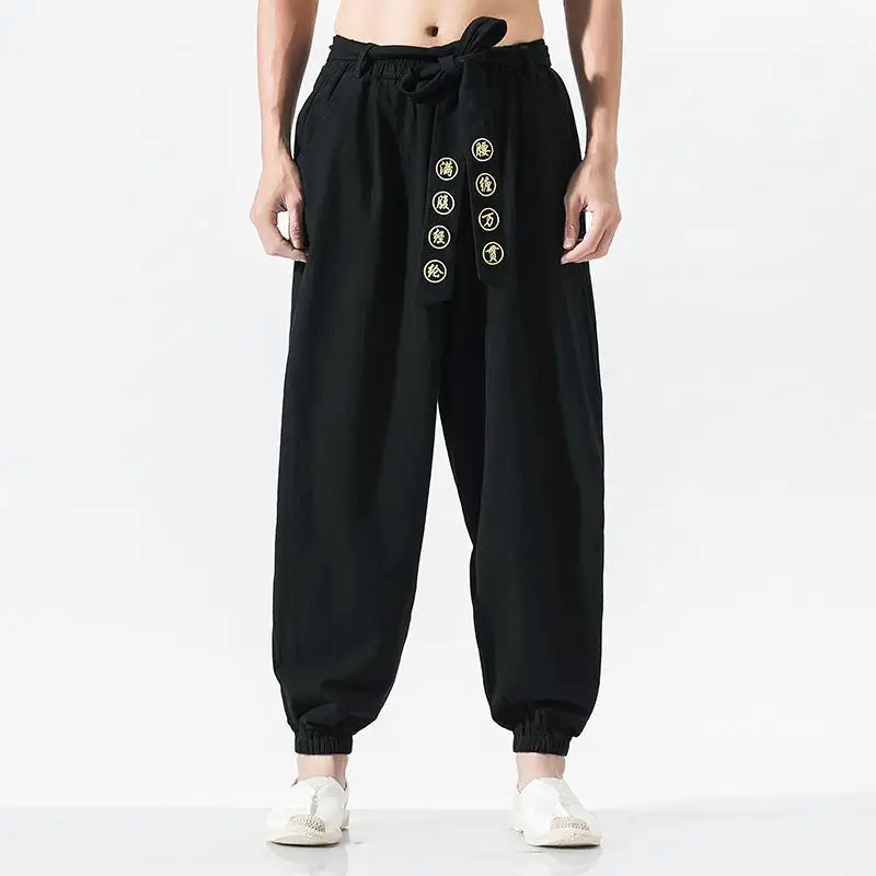 Pantalones de artes marciales de estilo chino para hombre, pantalón de Kung Fu Wing Chun, Harem, monje Zen, holgado e informal, talla grande M-5XL, 2024