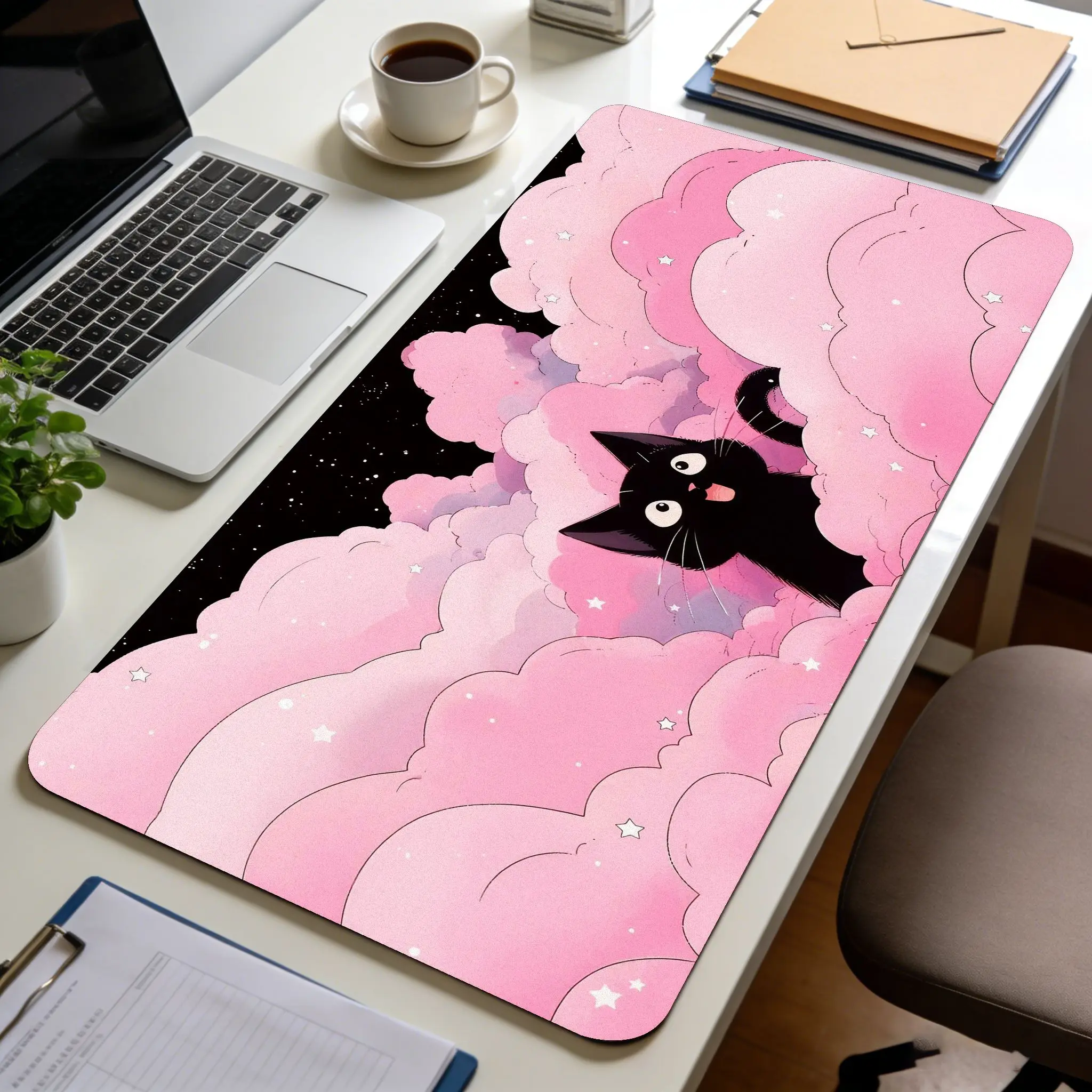 Black Cat Clouds Fast Delivery Keyboard pad lock-edge Extended Mousepad kawaii Pink Purple Office desktop protection pad XXL rug