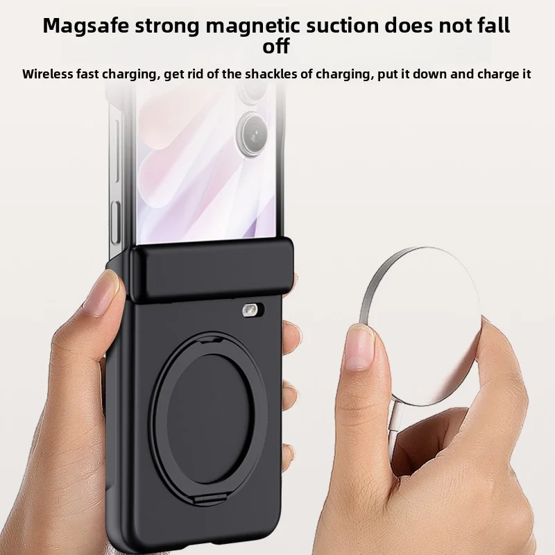 Suporte de luxo fosco caso para honor magic v flip 2 filme de vidro magnético proteção anti-impressão digital pele dura amigável suporte capa