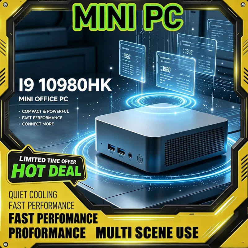 Mini PC Intel Core I9 10980HK Fast Compact Small Desktop Computer Windows 11 Home Office Gaming Study Compact Office PC