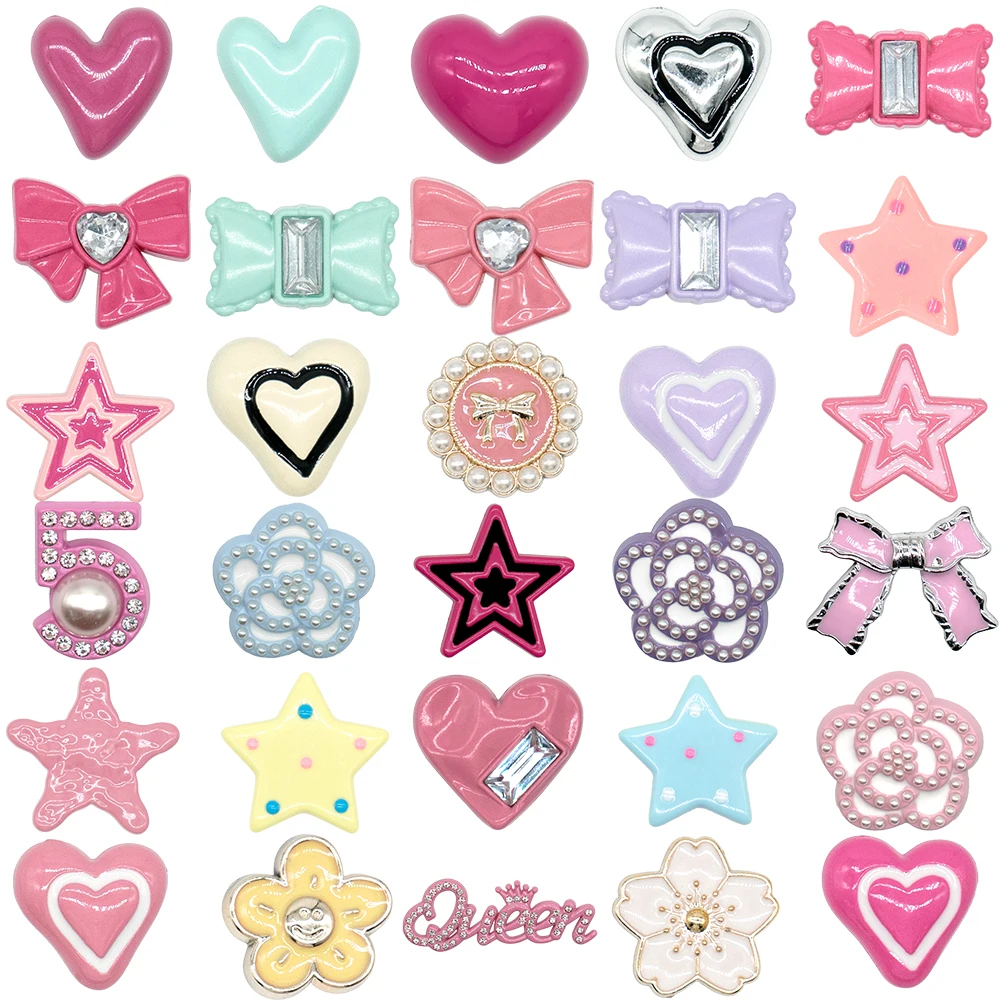 10/20/50/100PCS Random Acrylic Shoe Charms Colorful Star Heart Acrylic Shoe Accessories Pins for Clog Women Men Shoe Decoration