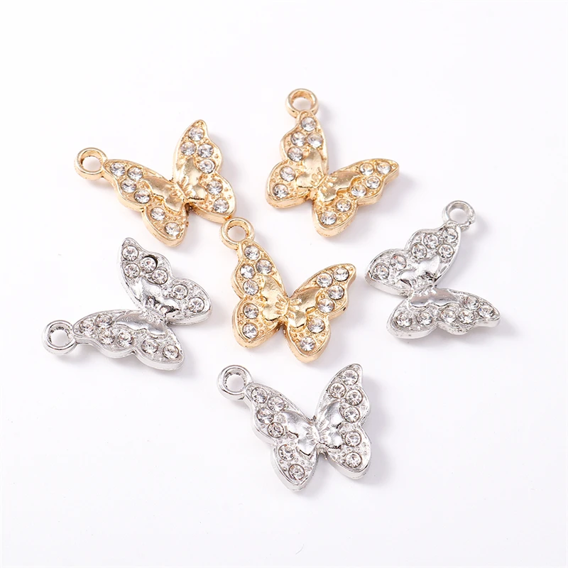 10 Stück 15 x 15 mm niedliche Kristall-Metall-Tier-Schmetterlings-Anhänger für die Schmuckherstellung, Halsketten, Ohrringe, Armbänder, DIY-Handwerk, Geschenk – Detail 5