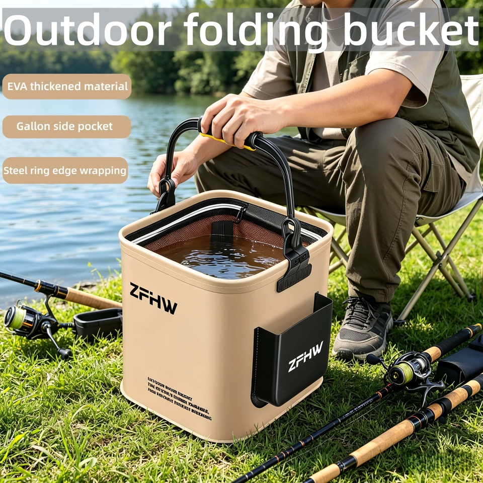  Portable water bucket, multi-functional foldable fish bucket, outdoor fishing bucket, outdoor camping water storage bucket 