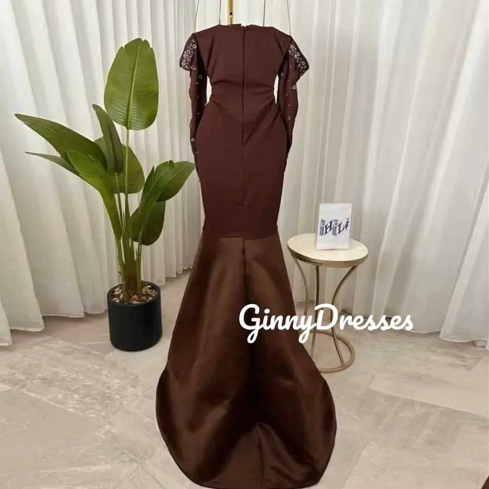 マーメイド カスタマイズ ビーズ装飾 イブニングドレス オフショルダー フロアレングスドレス 特別なイベント用 長袖 ジッパーアップ ベスティド