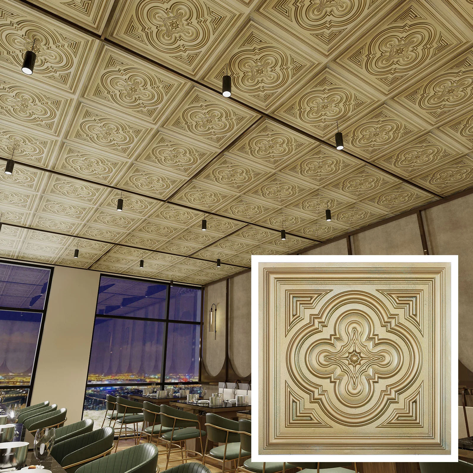 Vintage Pattern Tin ceiling Tiles, Interior decorative panel, for HOTEL PL36 Brass verdigris 10pcs