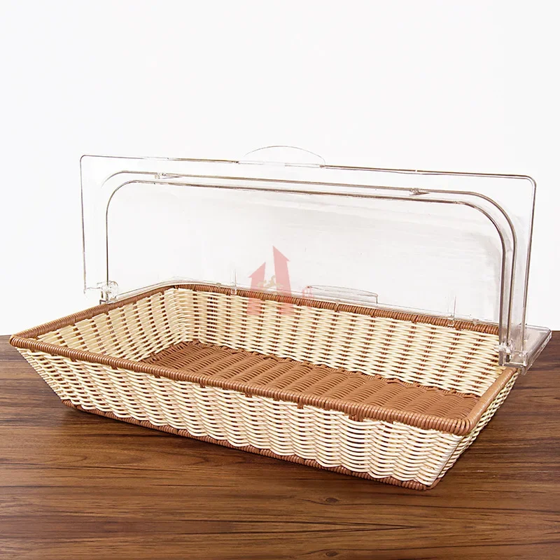 

PP Imitation Rattan Woven Basket Rectangular Bread Basket Supermarket Display Cabinet