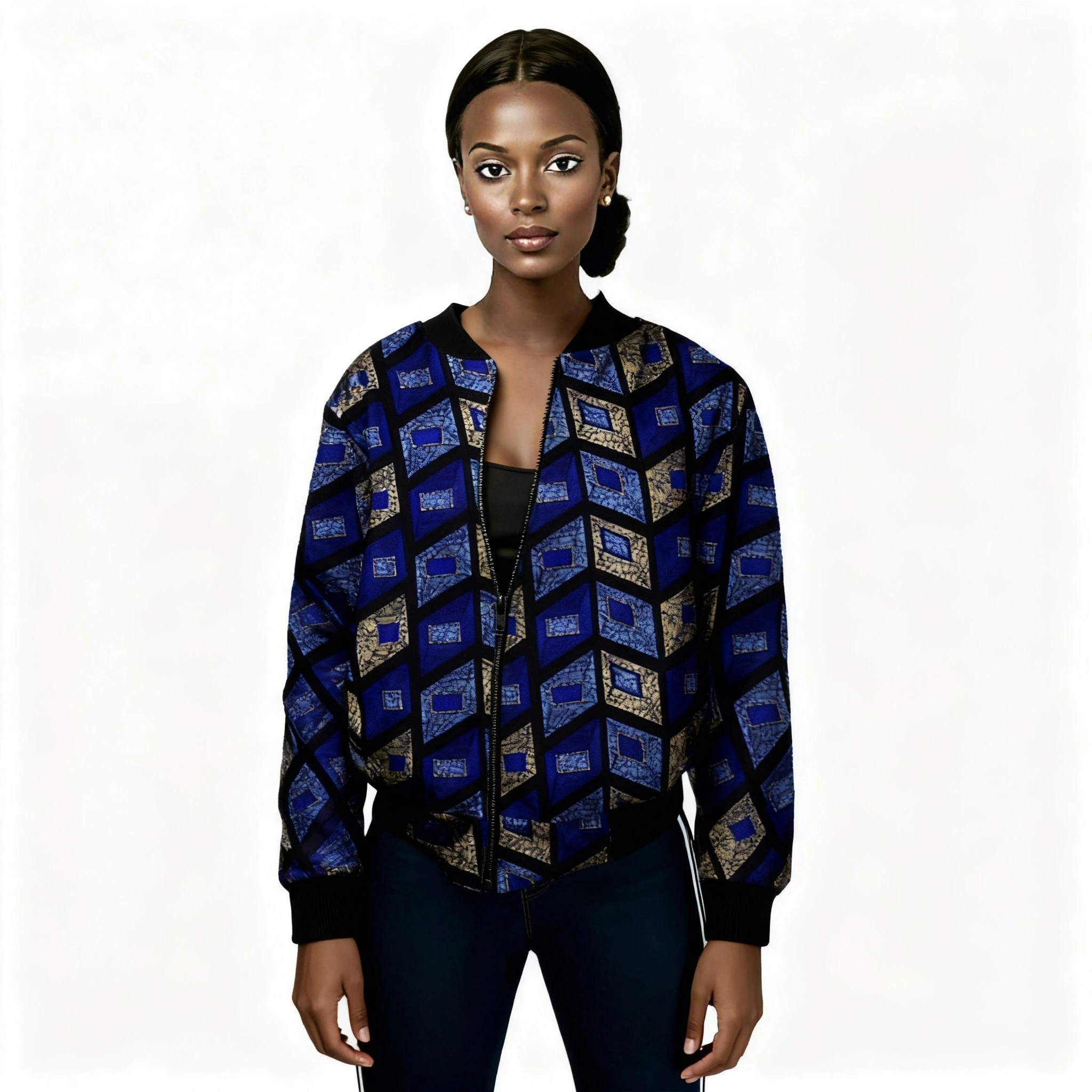 

Женская куртка-бомбер в африканском стиле от кутюр с модным принтом и художественным узором в стиле пэчворк, легкая верхняя одежда для женщин