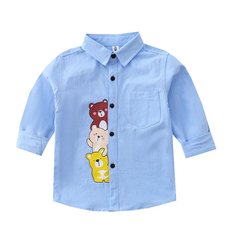 Cute Bear Boys Shirts Long Sleeve Toddler Kids Tops Children's Clothes image 2