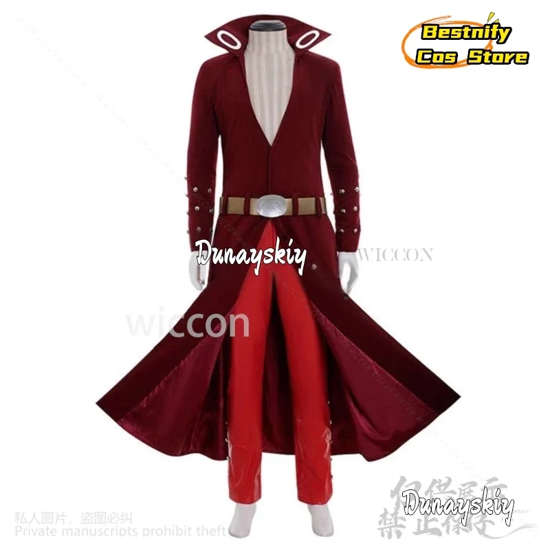 CosplayAnime, disfraz de los siete pecados capitales, disfraz de Ban Fox's Sin Of Greed, abrigo largo rojo con escote en V profundo, pantalones, uniforme Punk Y2K, traje de pelucas