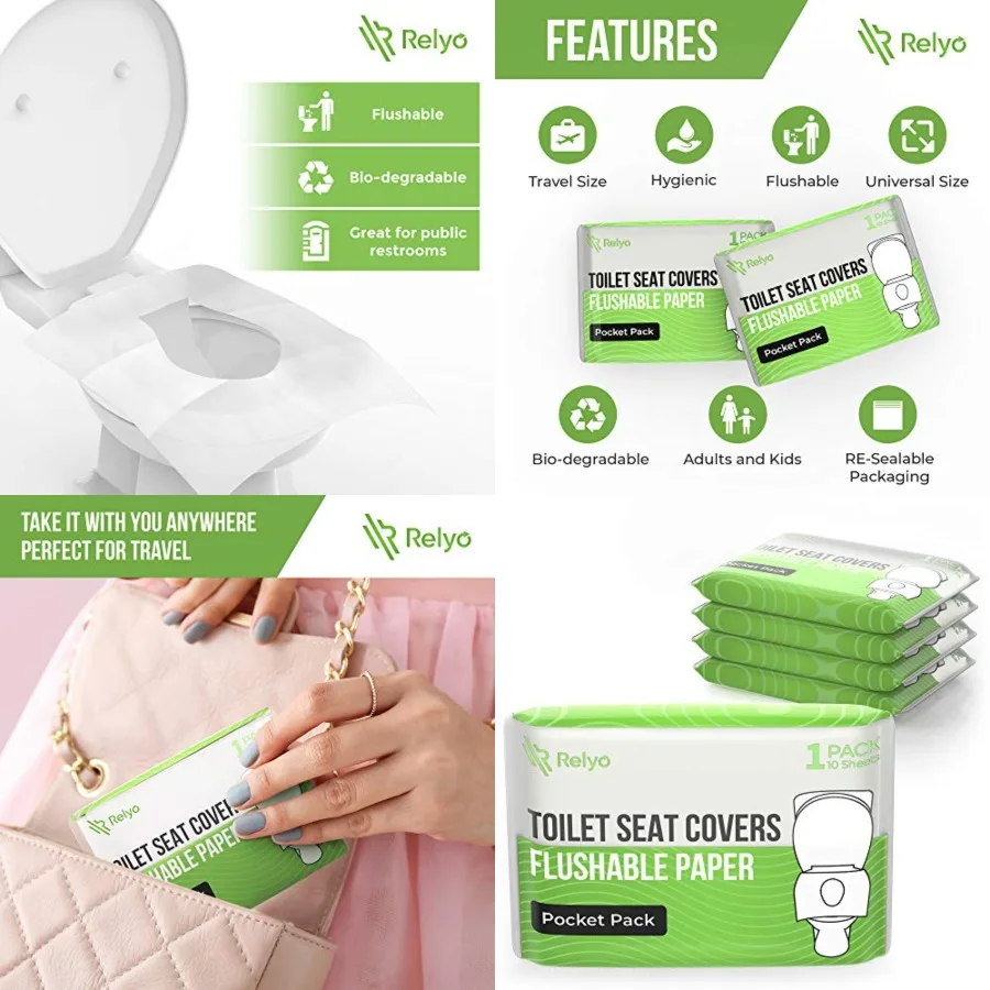 

Toilet Seat Cover Paper Flushable 50 Pack XL for Adults and Potty Training 100 Biodegradable Travel Supplies Essentials for Pub
