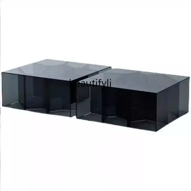 cqynew Italian minimalist glass coffee table light luxury modern living room square low table creative coffee table