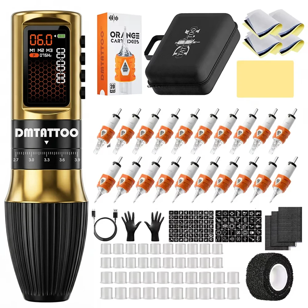 DM Buzzmaster Adjustable Stroke Tattoo Machine Pen Kit LED Digital Display Tattoo Gun For Permanent Makeup Tattoo Machine