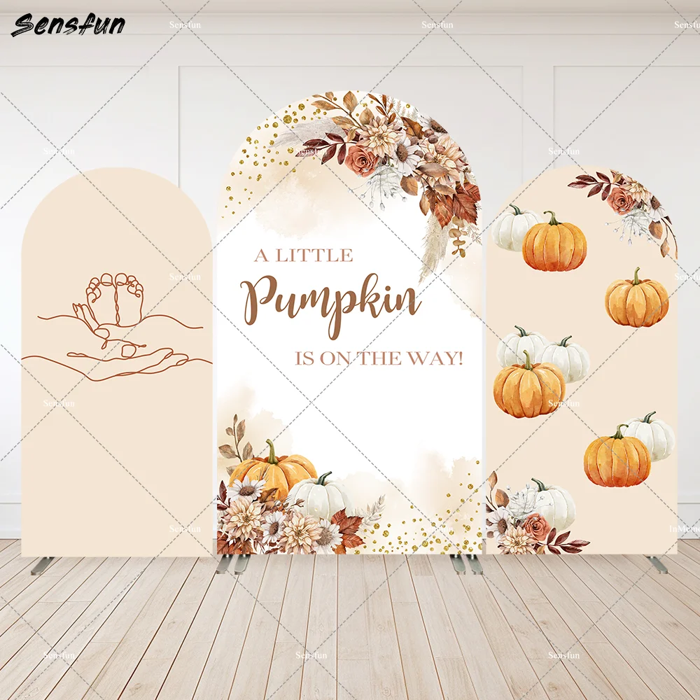

A Little Pumpkin is on the Way Baby Shower Party Arch Cover Backdrop Decoration Newborn Birthday Party Arched Wall Background