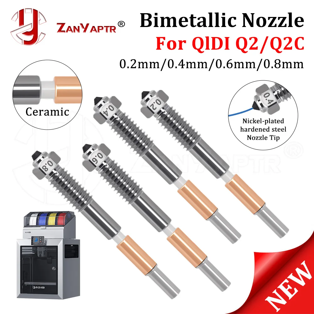 Bimetallic 3D Printer Nozzle Qidi Q2 Nickel-plated hardened steel High Flow Compatible With Most Extruders For QIDI Q2 Q2C Parts