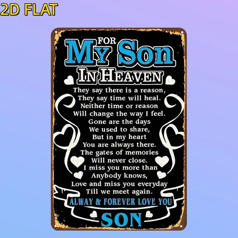 1pc,for My Son in Heaven: Always in My Heart, Forever Loved Metal Iron Sign, Pre-Drilled Holes, Suitable for Indoor, Garden,Outd