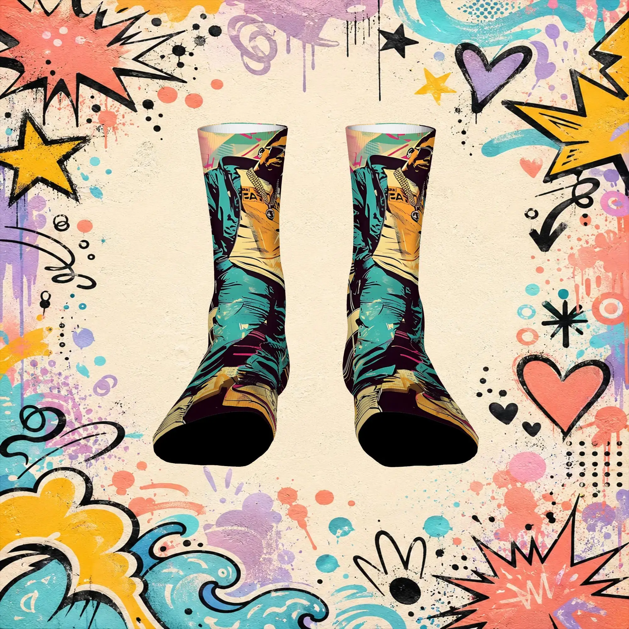 Fashion Vintage Street Break Dance Print Crazy Men's compression Socks Unisex  Funny Crew Sock