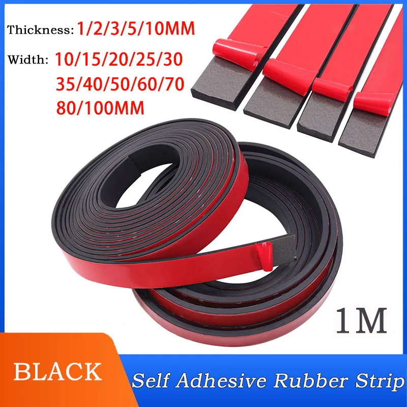 L:1M/5M/10M W:10~100mm T:1/2/3/5/10mm Black sSlf Adhesive Silicone Rubber Strip Anti-skid High Temperature Anti-collision Gasket