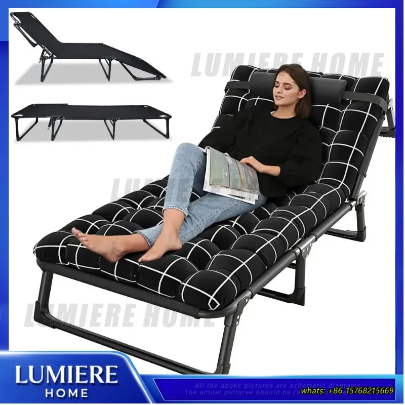 

Adjustable 4 Position Folding Chaise Lounge Chair with Pillow Outdoor Sleeping Cot Bed for Living Room Office Bedroom Camping
