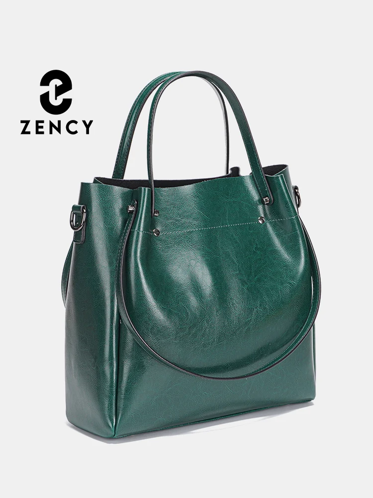 

Zency Fashion 100% Genuine Leather Women Shoulder Top Handle Crossbody 3 in 1 Bag Many Pockets For Work Commuters
