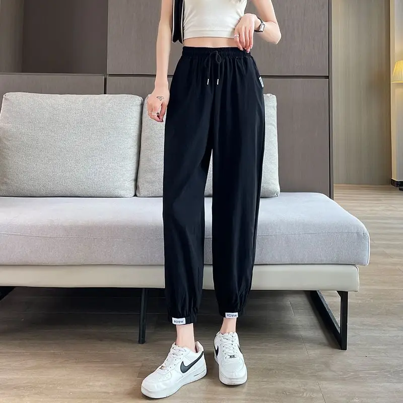 2024 New Summer Casual Loose Oversized Sports Style Fashionable Drawstring Elastic Waist Thin Quick Drying Hooded Harlan Pants