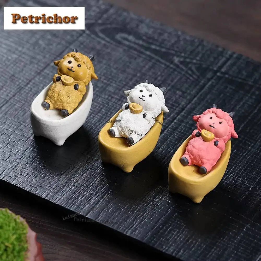 Yixing Purple Clay Bathing Sheep Tea Pet Traditional Lucky Model Tea Figurine Play Toys Tea Statue Ornaments Can Be Raised