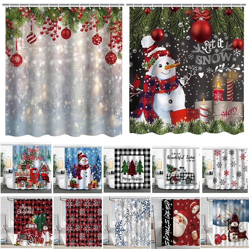 

Merry Christmas /Santa Claus/Shower Curtains Holiday Farmhouse Home Fabric Bath Curtain Bathroom Decor/cow Print Blanket