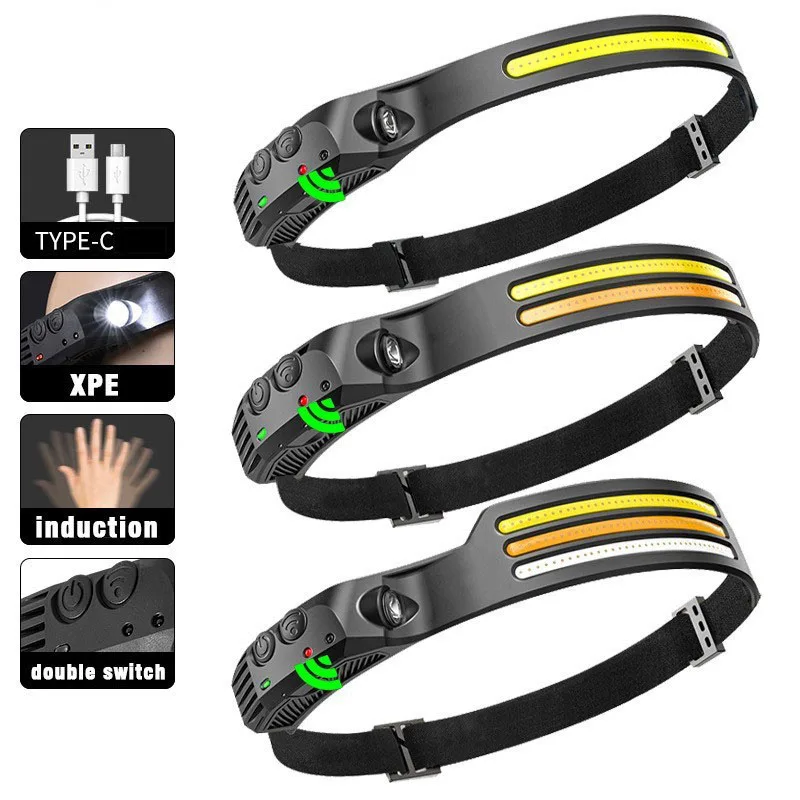 1 PC Multi Functional Sensing COB Headlights Outdoor Cycling Headlights Night Running Light Strong Headlight