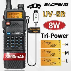 Baofeng UV 5R 8W 3800mAh Walkie Talkie Long Range USB Charger UHF VHF Dual Band Transceiver Portable Ham Radio For UV K5