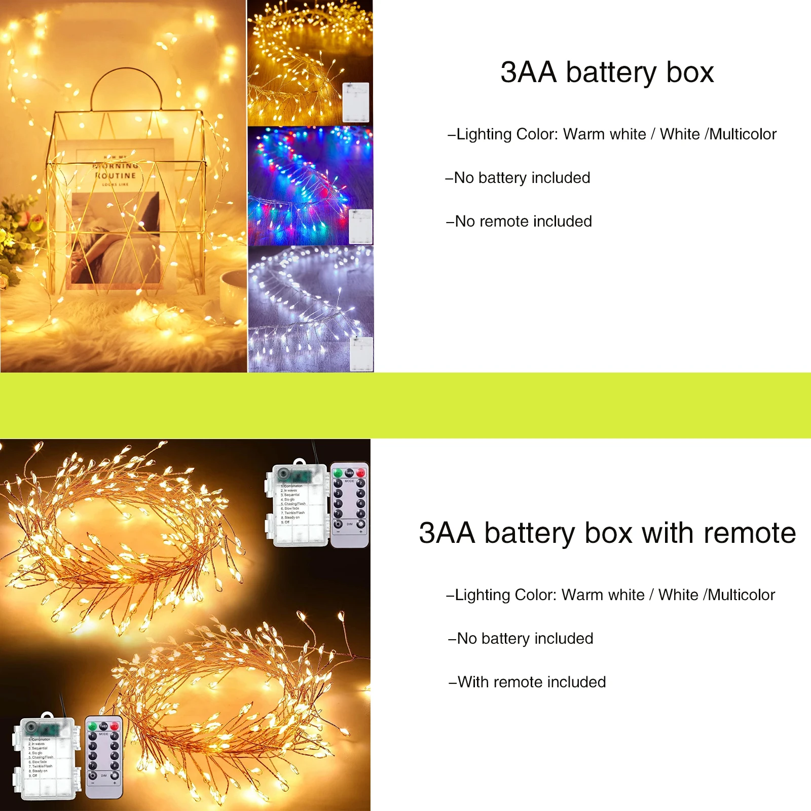 6M Fairy Light String Led Copper Wire Light Battery Powered With Remote Dimmable Light White Warm Multicolor Room Party Decor