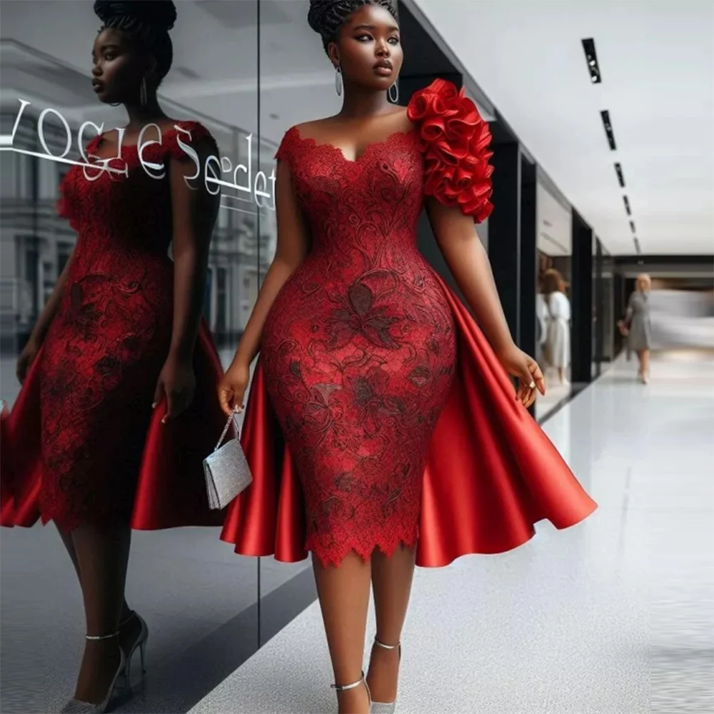 Red Sheer Neck Lace… - image