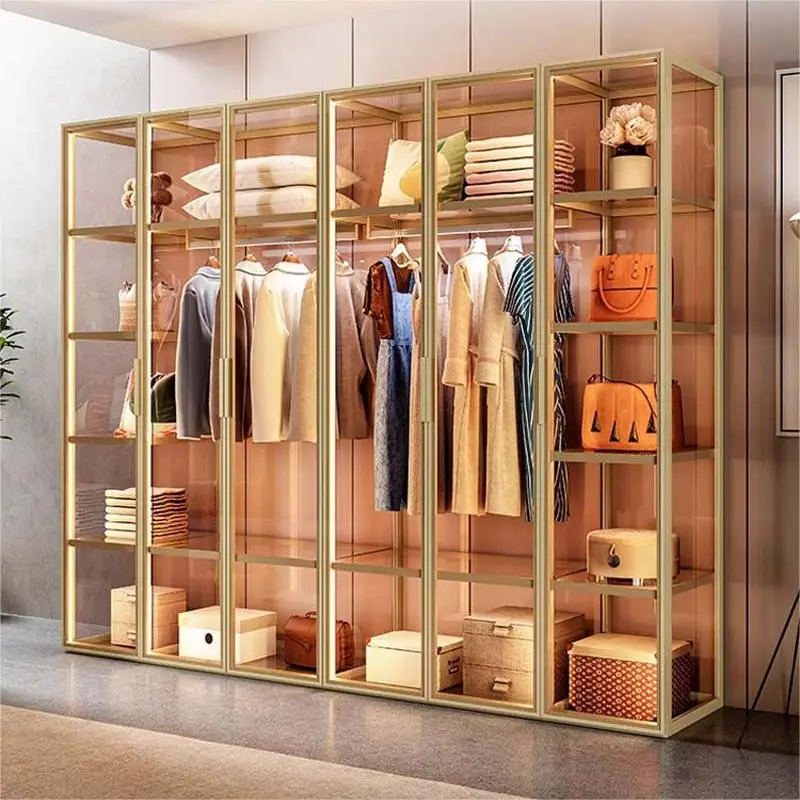 خزانة للملابس، خزانة ملابس، أبواب زجاجية، منظم معدني، خزانة ملابس مريحة، خزانة تخزين، أثاث منزلي