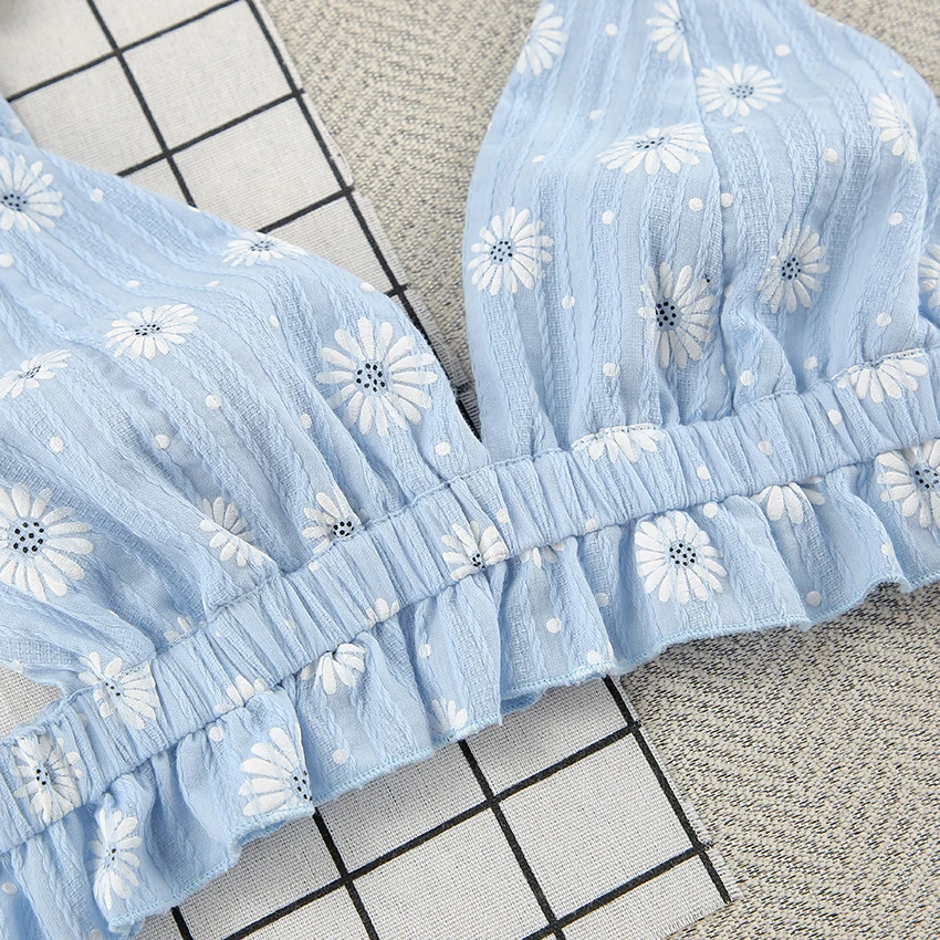 Summer Daisy Flower 2 Pieces Women Sleepwear Sexy Lingerie With Shorts Lounge Wear Ruffle Pyjamas Custom Printed Pajamas Cotton